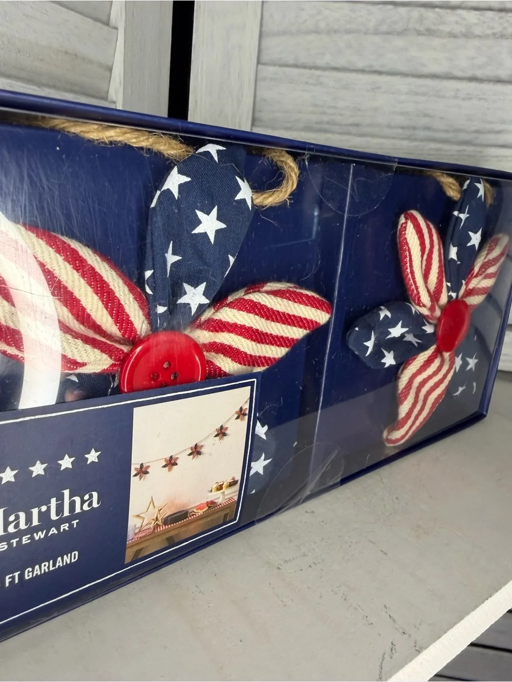 Martha Stewart Patriotic Fabric Star Garland in Red, White & Navy 6ft